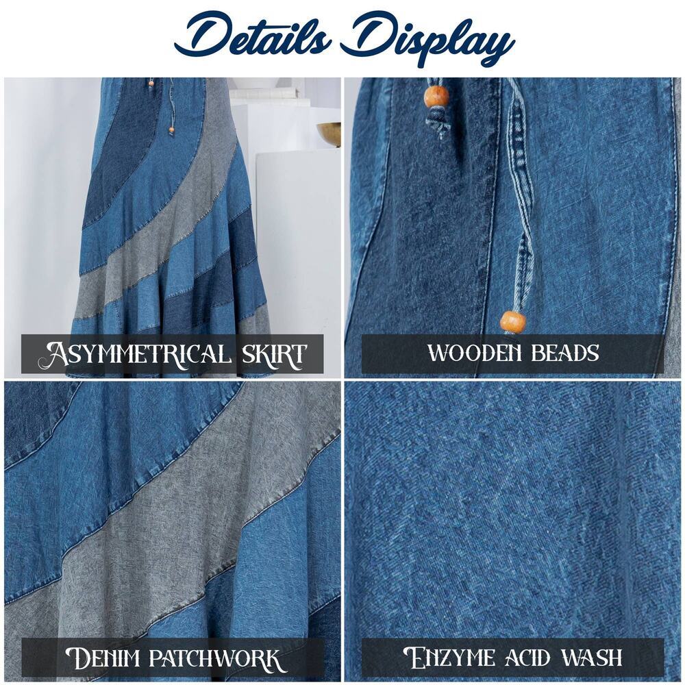 Young Threads Mid-Length Denim Skirt With Asymmetrical Panels - Picture 6 of 7